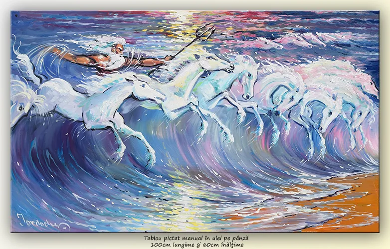 Caii lui Neptun (3) - pictura ulei pe panza de in 100x60cm, Magnific!
