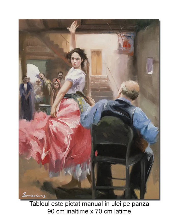 Tablou pictat manual, Flamenco de Andalucia (6) - 90x70cm ulei pe panza de in