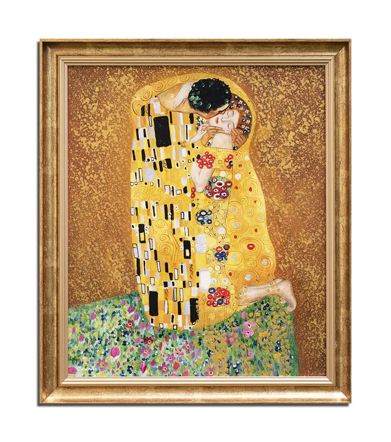Tablou celebu pictat manual inramat, The Kiss - Sarutul - 70x60cm ulei pe panza, repro Gustav Klimt