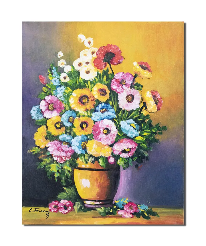 Tablou pictat manual, Vaza cu bujori si anemone, 50x40cm pictura ulei pe panza