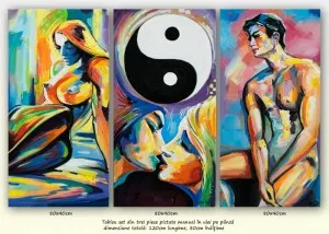 Yin si Yang (3) - tablou inspirational 3 piese ulei pe panza 120x80cm