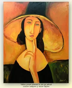 Femeie cu palarie - tablou ulei pe panza 100x80cm