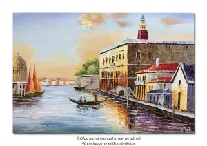 Peisaj din Venetia (3), stilizat - 90x60cm ulei pe panza in cutit efect 3D, Superb!