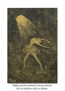 Tablou pictat manual, Balerina stilizata (3) - 90x60cm ulei pe panza in relief, Superb