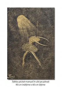 Tablou pictat manual, Balerina stilizata (1) - 90x60cm ulei pe panza, Superb
