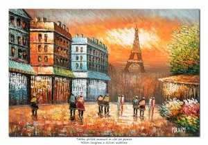 Tablou pictat manual, Paris - vedere turnul Eiffel (2), stilizat - 90x60cm ulei in cutit efect 3D