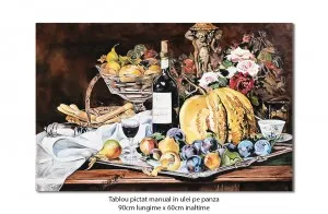 Natura statica cu fructe - 90x60cm pictura ulei pe panza, reproducere Theodor Aman, Fabulos