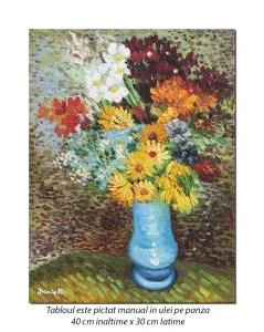 Flori in vaza albastrÄƒ - 40x30cm ulei pe panza, repro Vincent van Gogh, Magistral!
