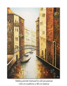 Tablou GIGANT - Canal venetian, stilizat - 120x90cm ulei pe panza in cutit efect 3D, Spectaculos!