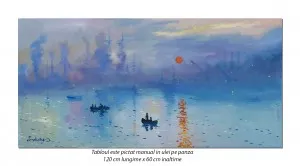 Impression: The Sunrise - 120x60cm ulei pe panza, repro Claude Monet, Superb!