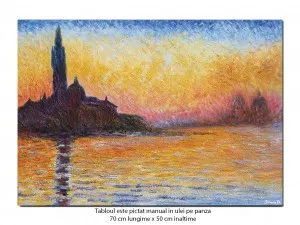Tablou celebru pictat manual - San Giorgio Maggiore - 70x50cm ulei pe panza de in, repro Claude Monet, Magnific!