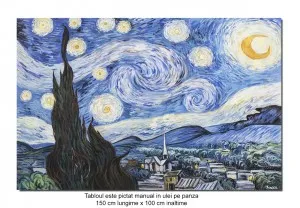 Tablou GIGANT pictat manual, Noapte instelata (2) - 150x100cm ulei pe panza, reproducere Vincent van Gogh, Magistral
