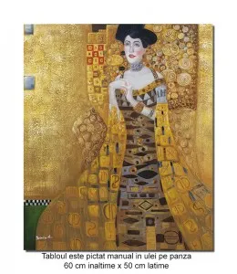 Tablou pictat manual, Portretul Adelei Bloch-Bauer I - 60x50cm ulei pe panza - repro Gustav Klimt, Magistral