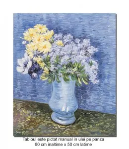 Tablou pictat manual, Aranjament floral - 60x50cm ulei pe panza, repro Vincent van Gogh, Magistral!