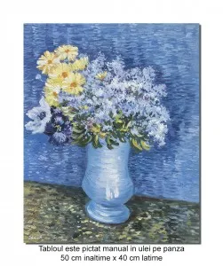 Tablou pictat manual, Aranjament floral - 50x40cm ulei pe panza, reproducere Vincent van Gogh