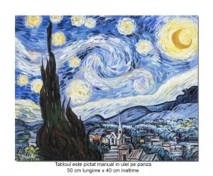 Tablou celebru pictat manual, Noapte instelata - 50x40cm ulei pe panza, reproducere Vincent van Gogh
