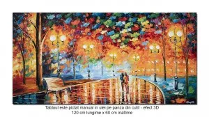 Tablou pictat manual, Seara romantica, la lumina felinarelor - 120x60cm pictura in cutit pe in, efect 3D, Magistral