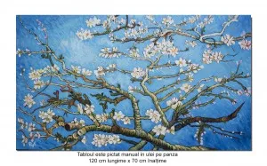 Tablou pictat manual, Migdal inflorit - 120x70cm pictura ulei pe panza de in, repro Vincent van Gogh