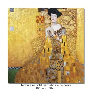 Tablou GIGANT pictat manual, Portretul Adelei Bloch-Bauer I - 100x100cm ulei pe panza, reproducere Gustav Klimt, Magistral