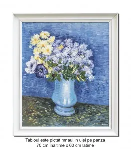 Tablou pictat manual inramat, Aranjament floral - 70x60cm ulei pe panza, repro Vincent van Gogh