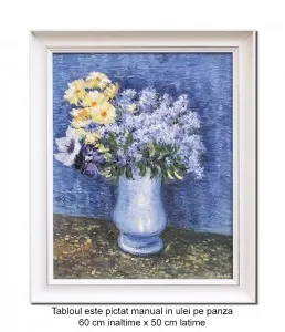Tablou pictat manual inramat, Aranjament floral - 60x50cm ulei pe panza, repro Vincent van Gogh