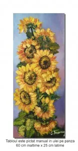 Tablou pictat manual - Fericire, floarea soarelui  - 60x25cm ulei pe panza, Magistral