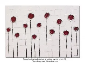 Tablou pictat manual, Aranjament floral cutit abstract (2) - 70x50cm ulei pe panza de in cutit efect 3D