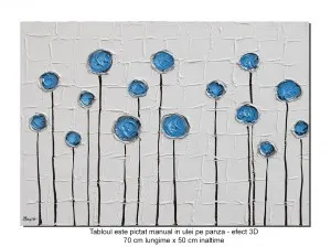 Tablou pictat manual, Aranjament floral cutit abstract (3) - 70x50cm ulei pe panza de in cutit efect 3D