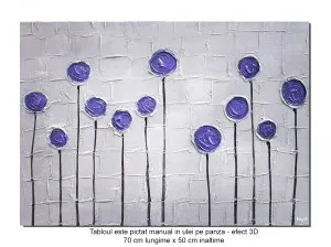 Tablou pictat manual, Aranjament floral cutit abstract (4) - 70x50cm ulei pe panza de in cutit efect 3D