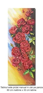 Tablou pictat manual, Trandafiri rosii, 80x30cm ulei pe panza