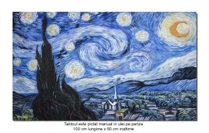Tablou pictat manual, Noapte instelata - 100x60cm ulei pe panza, reproducere Vincent van Gogh (2)