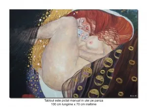 Tablou pictat manual - Danae - 100x70cm ulei pe panza, reproducere Gustav Klimt