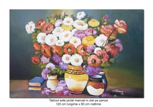 Tablou pictat manual gigant living - Poezia florilor (3) - 120x80cm ulei pe panza, FABULOS!