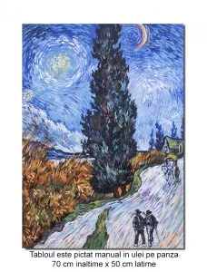 Tablou pictat manual, Drum cu chiparosi - 70x50cm ulei pe panza - repro Vincent van Gogh