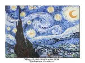 Tablou pictat manual, Noapte instelata - 70x50cm ulei pe panza, repro Vincent van Gogh