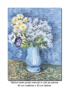  Tablou pictat manual, Vaza cu flori, 40x30cm ulei pe panza, repro Vincent van Gogh