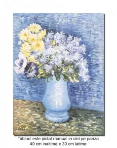 Tablou pictat manual, Vaza cu flori, 40x30cm ulei pe panza, repro Vincent van Gogh (2)