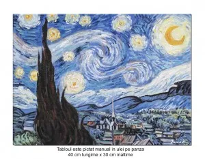 Tablo pictat manual, Noapte instelata - 40x30cm ulei pe panza, reproducere Vincent van Gogh