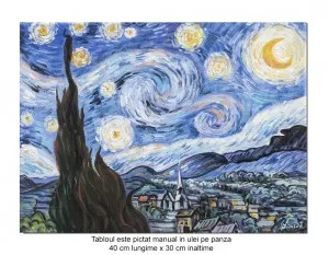 Tablou celebru pictat manual, Noapte instelata - 40x30cm ulei pe panza, reproducere Vincent van Gogh