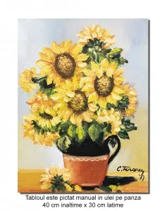 Tablou pictat manual, Floarea soarelui - 40x30cm ulei pe panza, Magnific!