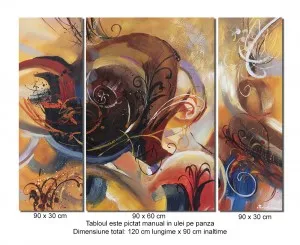 Tablou pictat manual, Cosmic - 120x90cm tablou abstract 3 piese, ulei pe panza - Senzatie!