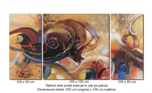 Tablou pictat manual 3 piese GIGANT living - Cosmic - 200x100cm ulei pe panza, Spectaculos!