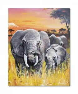 Tablou pictat manual la comanda, Elefanti africani, 150x120cm ulei pe panza