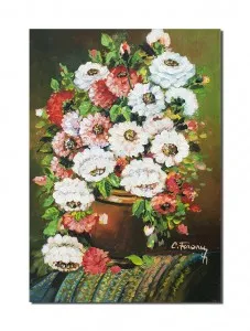 Tablou pictat manual, Vaza cu trandafiri, 50x35cm pictura ulei pe panza, elegant
