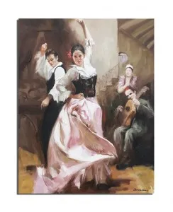 Tablou living pictat manual, Flamenco de Andalucia (3) - 90x70cm ulei pe panza de in, Magistral!