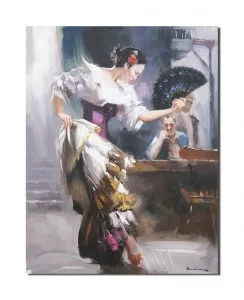 Tablou pictat manual living - Flamenco de Andalucia (2) - 90x70cm ulei pe panza de in, Magistral!