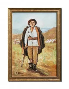 Tablou inramat pictat manual, Ciobanasul - 55x40cm ulei panza, reproducere Nicolae Grigorescu