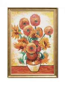 Tablou pictat manual inramat, Vaza cu floarea soarelui, 100x70cm ulei pe panza, repro Vincent van Gogh, Magistral!