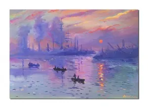 Tablou pictat manual, Impression: The Sunrise - 100x70cm ulei pe panza, repro Claude Monet, Superb