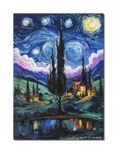 Tablou pictat manual, Noapte instelata - 70x50cm ulei pe panza, reproducere Vincent van Gogh